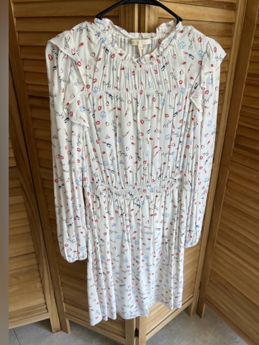 Maje White Midi Dress with Red & Blue Print